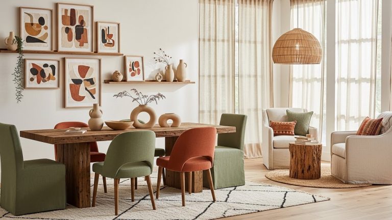 A quiet-luxury interior filled with natural materials, soft sunlight, curated décor, and a soothing, harmonious atmosphere.
