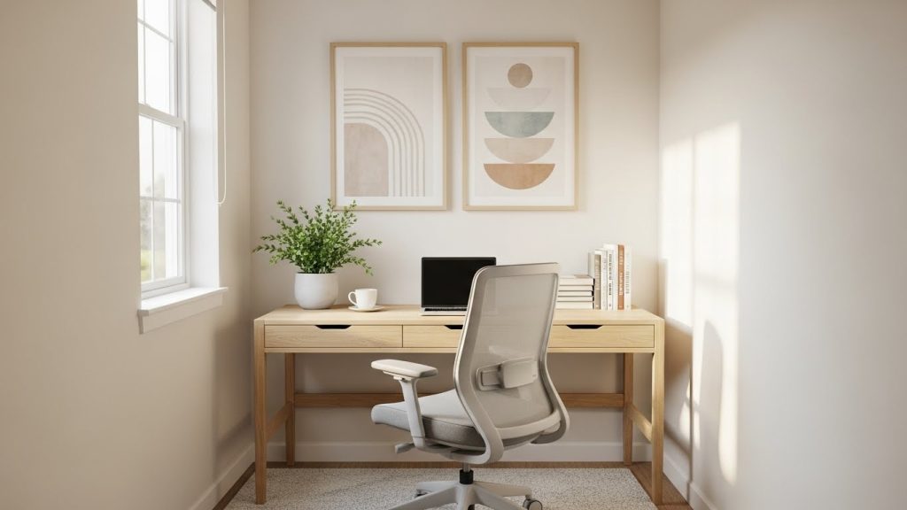 Cozy modern small home office setup designed for productivity and comfort