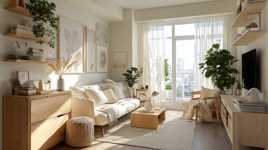Stylish small apartment corner decorated with affordable home decor that looks modern and intentional.