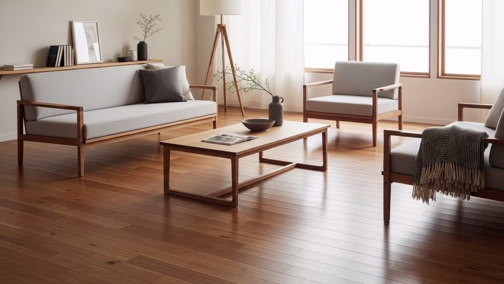 Low furniture layout in a ZARA HOME inspired living room