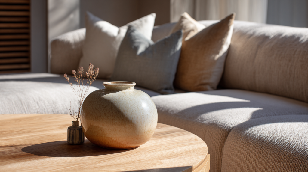 Natural textures like fabric, wood, and ceramics that make a home feel inviting and warm