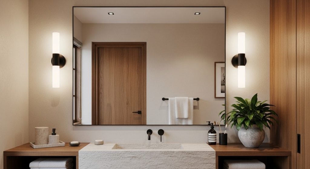 Home lighting ideas: bathroom wall sconces providing accent and functional lighting