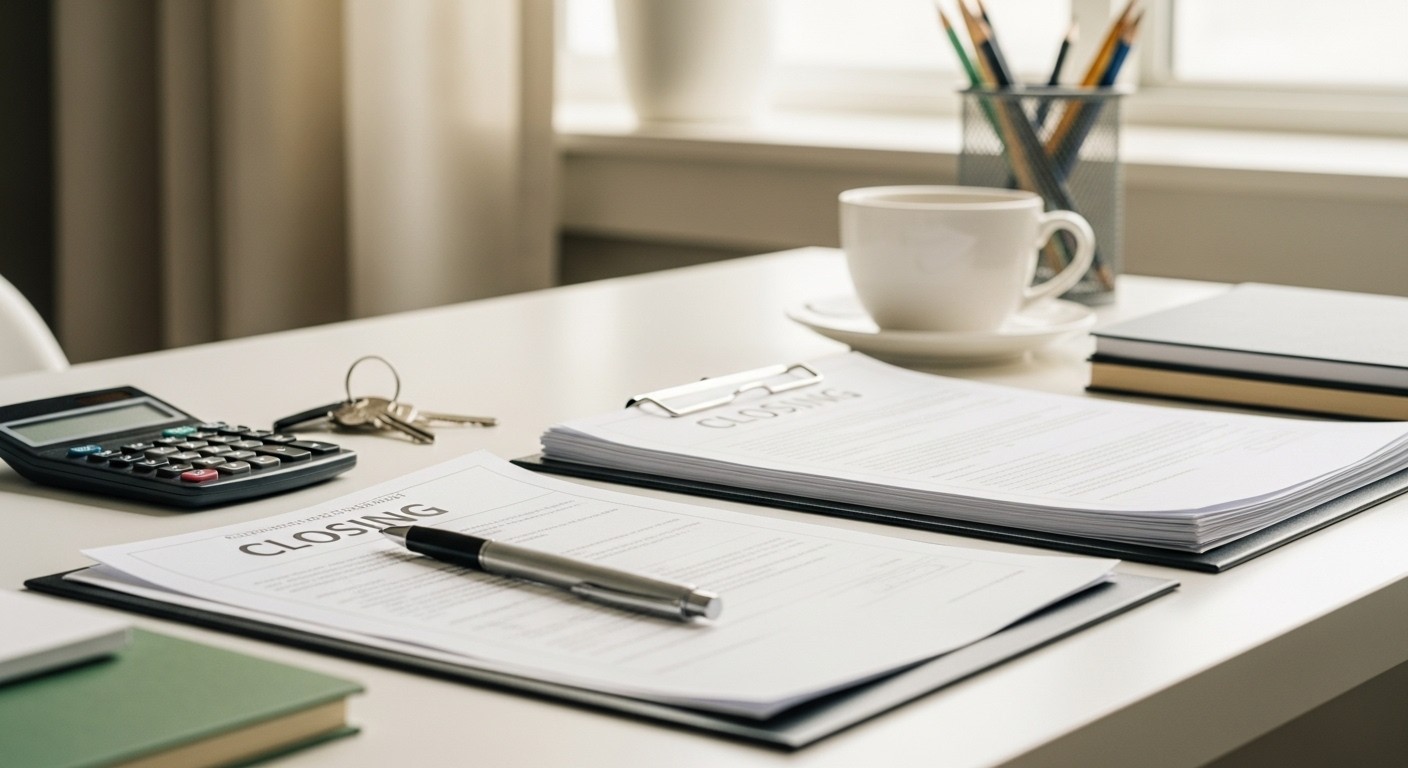 A homebuyer reviewing closing costs in Washington State with house keys and calculator on a clean desk