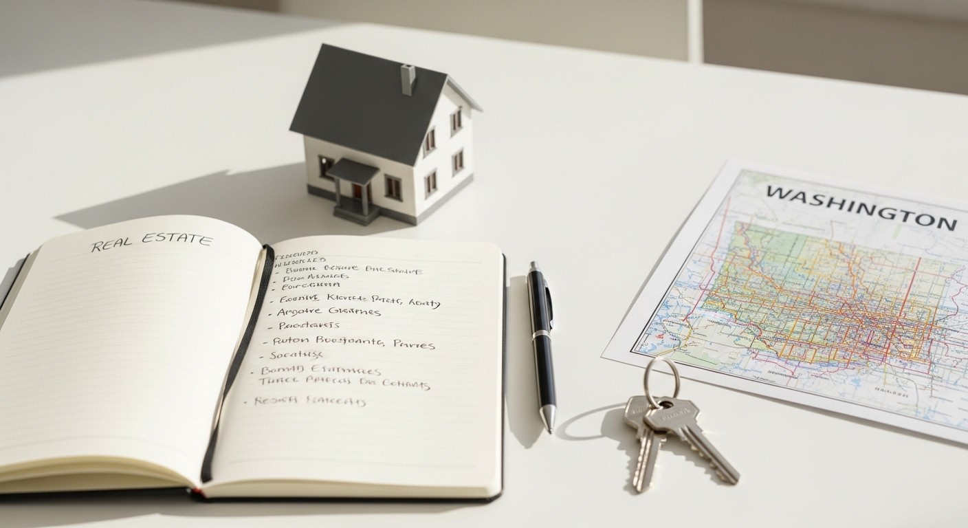 Open notebook with real estate terms every Washington State homebuyer must know displayed on a clean desk with house keys nearby